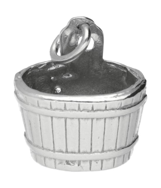Zilveren Houten emmer - waterput - sauna kettinghanger