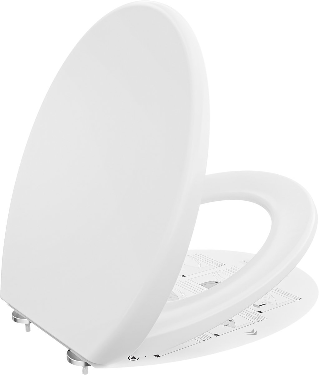 CECIPA max WC bril - O-vorm - Toiletbril Met Deksel - Soft Close - Duroplast - Fix-Clip bevestiging in RVS - antibacterieel - Toiletbril - Toiletzitting - Wit
