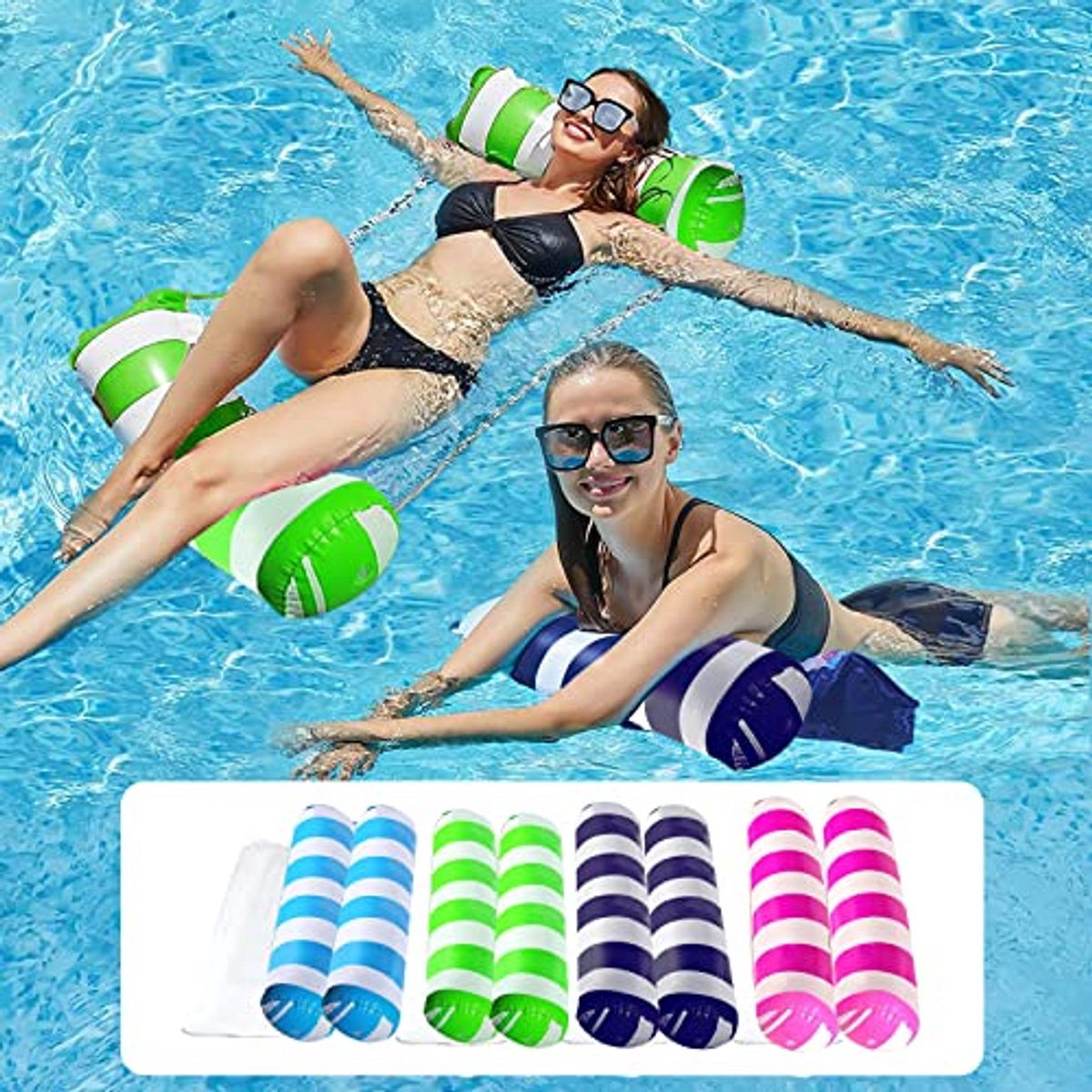 Opblaasbare zwembaddrijvende hangmat - 4-pack multifunctionele zwembadaccessoires voor lounges en ontspanning
