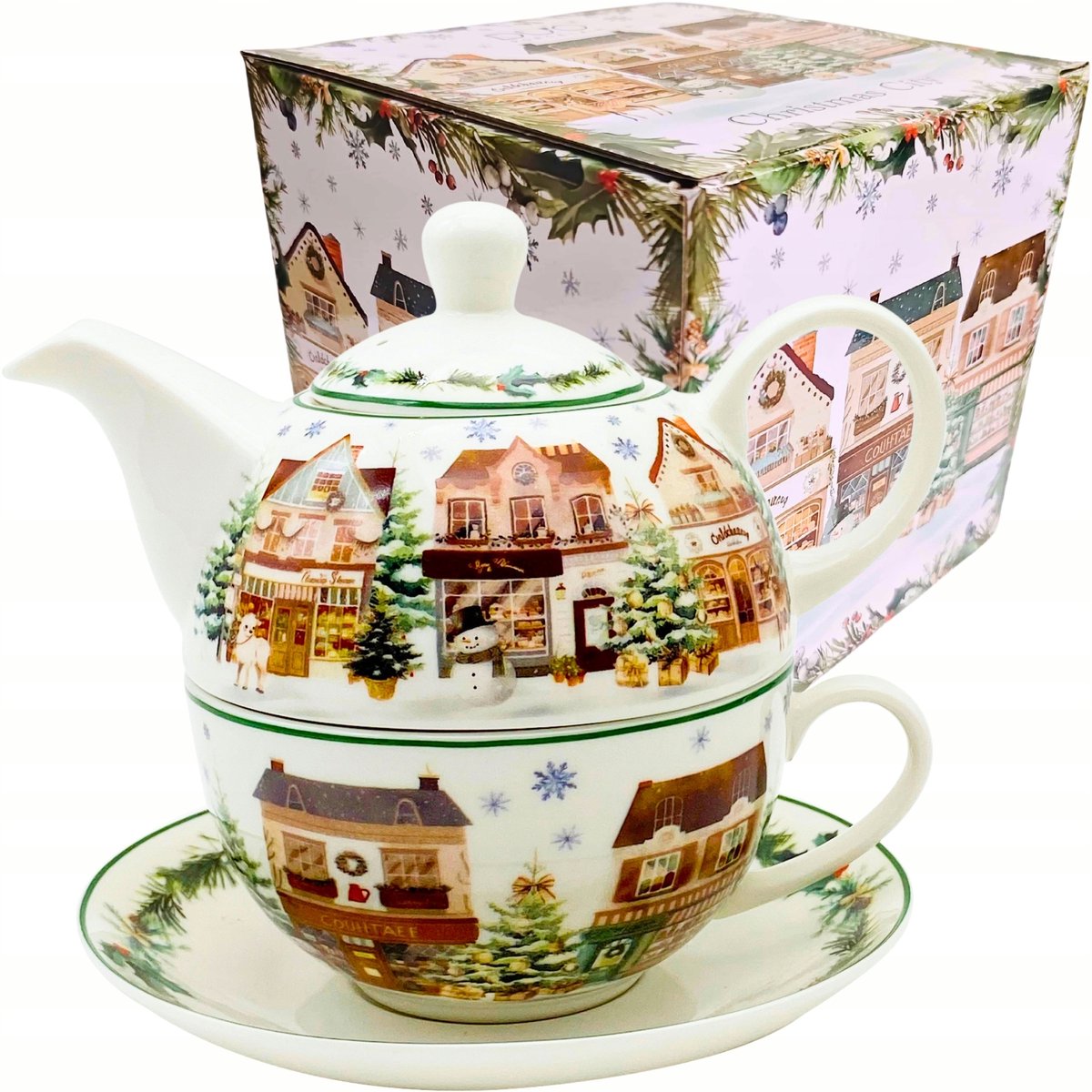 Tea for One Kerststad Theepot & Kopje 350ml Porselein