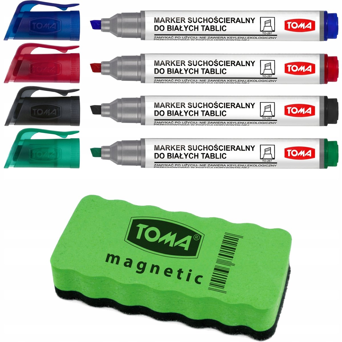 TOMA Whiteboard Markers Set met Gum - 4 Kleuren