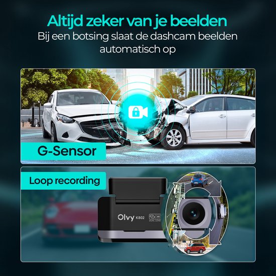 Dashcam beelden van botsing en rijstroken met loop recording.