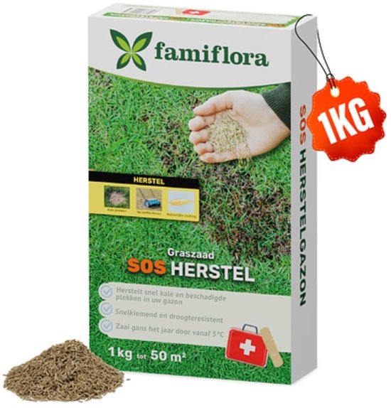 Pelouse de récupération SOS 1Kg : +/- 50m² - Pour réensemencer la pelouse existante