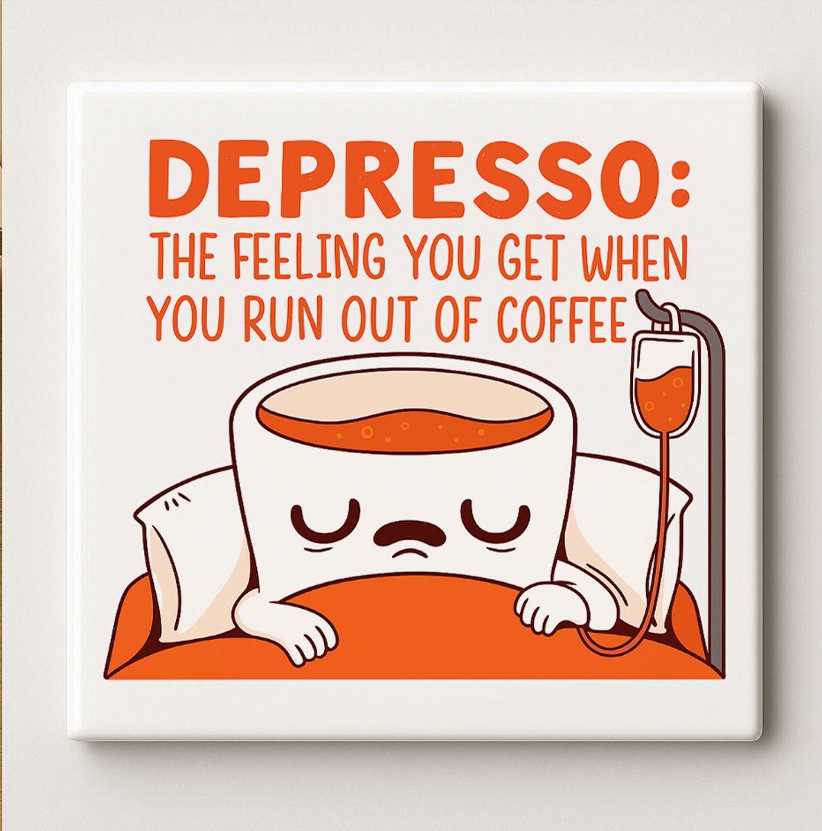 Nevolis Grappige Koffie Tegel “Depresso: The Feeling You Get When You Run Out of Coffee” – 15x15 cm Keramische Muurdecoratie – Humoristisch Cadeau voor Koffieliefhebbers, Keuken of Kantoor Multi Color
