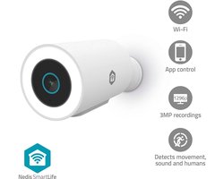 Nedis SmartLife Beveiligingscamera voor Buiten - Spotlight - Full HD - WiFi - IP65 - Bewegingssensor - Nachtzicht - Wit