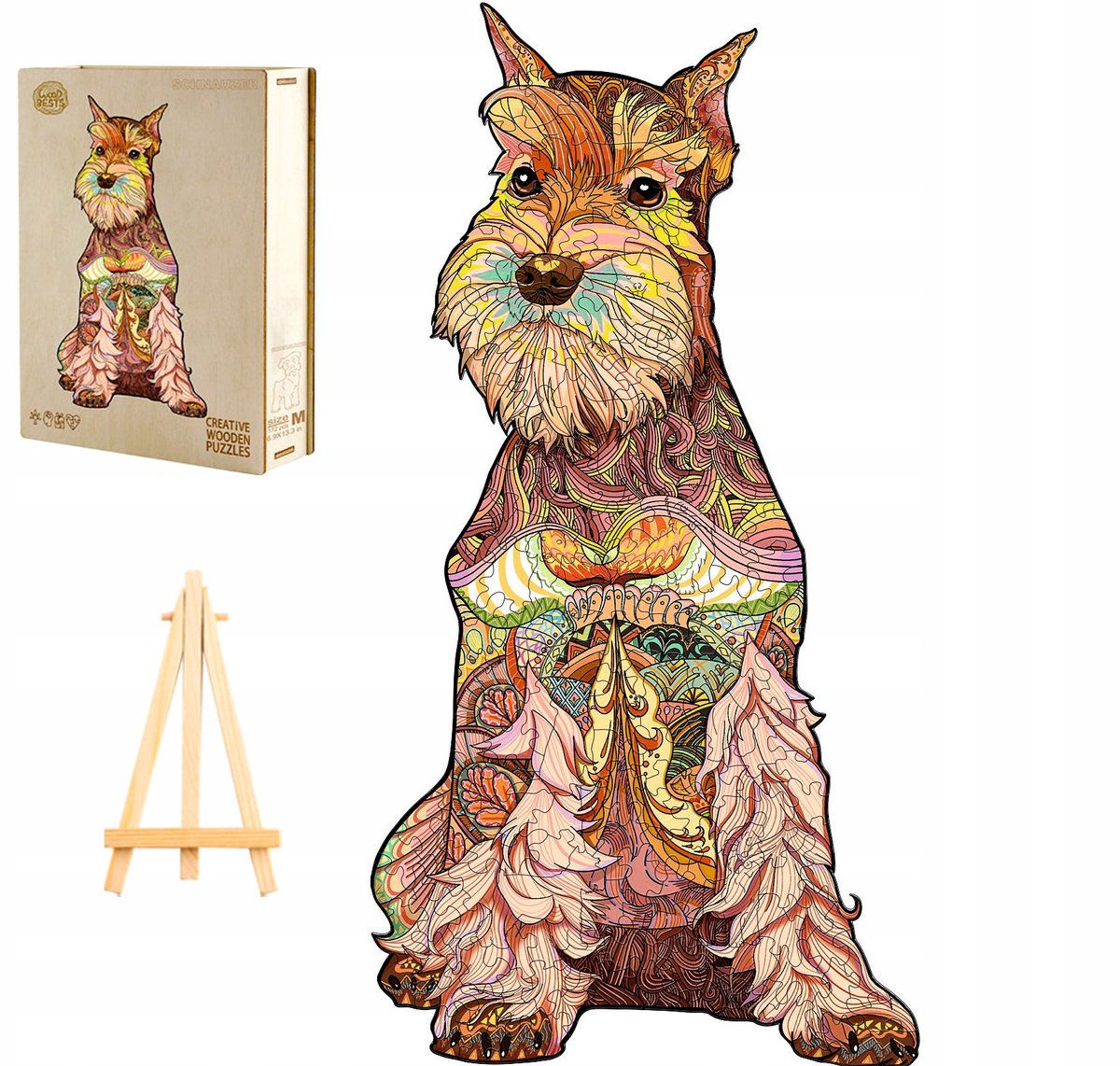 Houten Puzzel 300 Stukjes - Schnauzer in Houten Kist