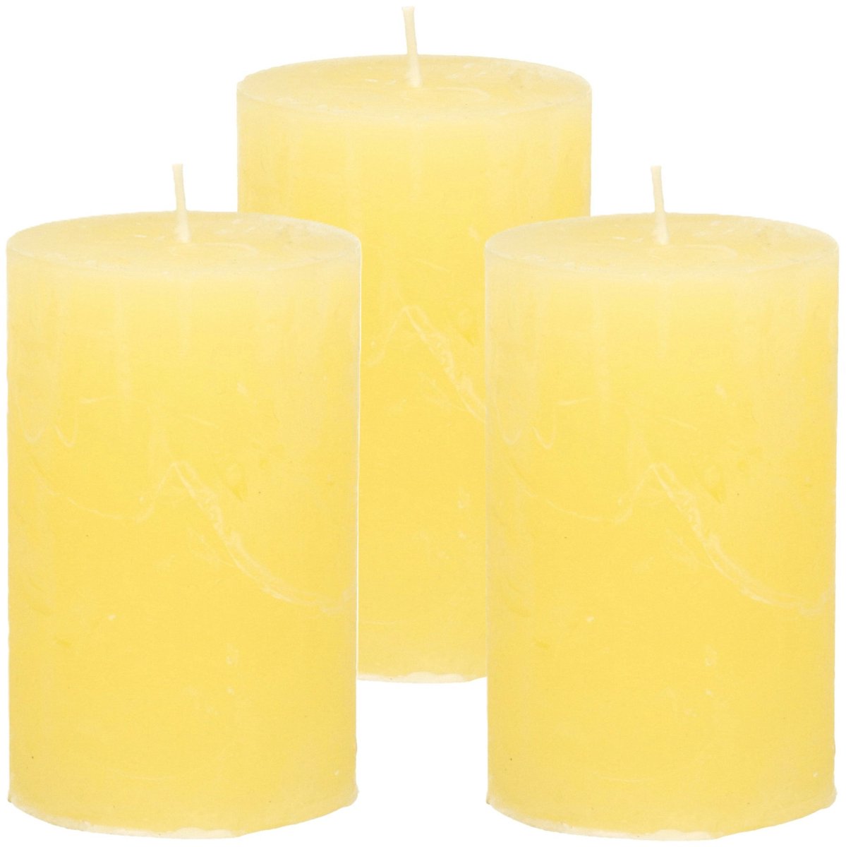 Atmosphera Stompkaars - 3x - geel - 5 x 8 cm - klein rustiek model - cilinderkaars - kaars