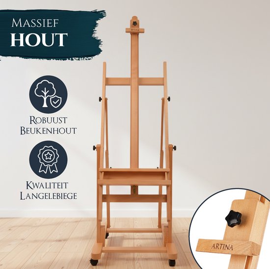 VISWIN Grote H-Frame ezel met maximale hoogte 91 inch, houdt doeken tot 78 inch, Premium Beukenhout Kunstenaarsezel met bredere lade voor het maken en weergeven van grotere kunstwerken - natuurlijk