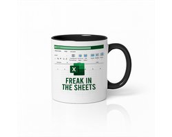 Freak in the Sheets Mok 330ml – Witte Keramische Koffiemok met Zwarte Oor – Grappig Kantoor Excel Geïnspireerd Design Cadeau voor Collega’s & Spreadsheet Liefhebbers