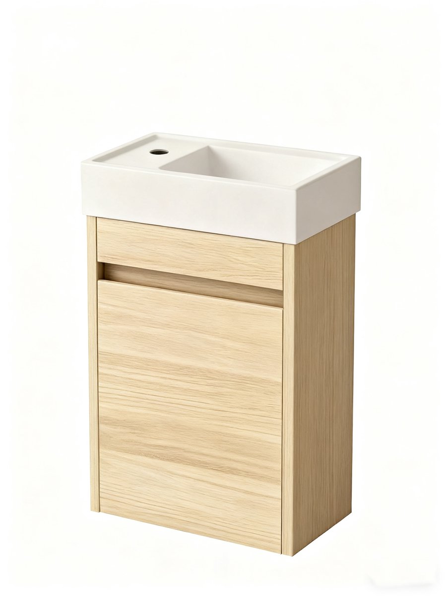 Nurion Toiletmeubel Sophie - glanzend wit basin en wit houten kast - 41 x 22,5 x 65
