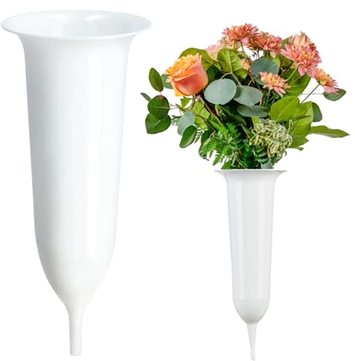 KADAX Grafvaas van Kunststof - Weerbestendige en Vorstbestendige Steekvaas voor Bloemen, Begraafplaats-Decoratie Met Grondpen (10 cm)