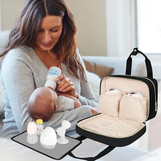 Moedermelk koeler, reistas, draagbare borstkolf opbergtas compatibel met Momcozy/Medela/Elvie/Willow borstkolf met ijspak en waterdichte mat, zwart — afbeelding 5