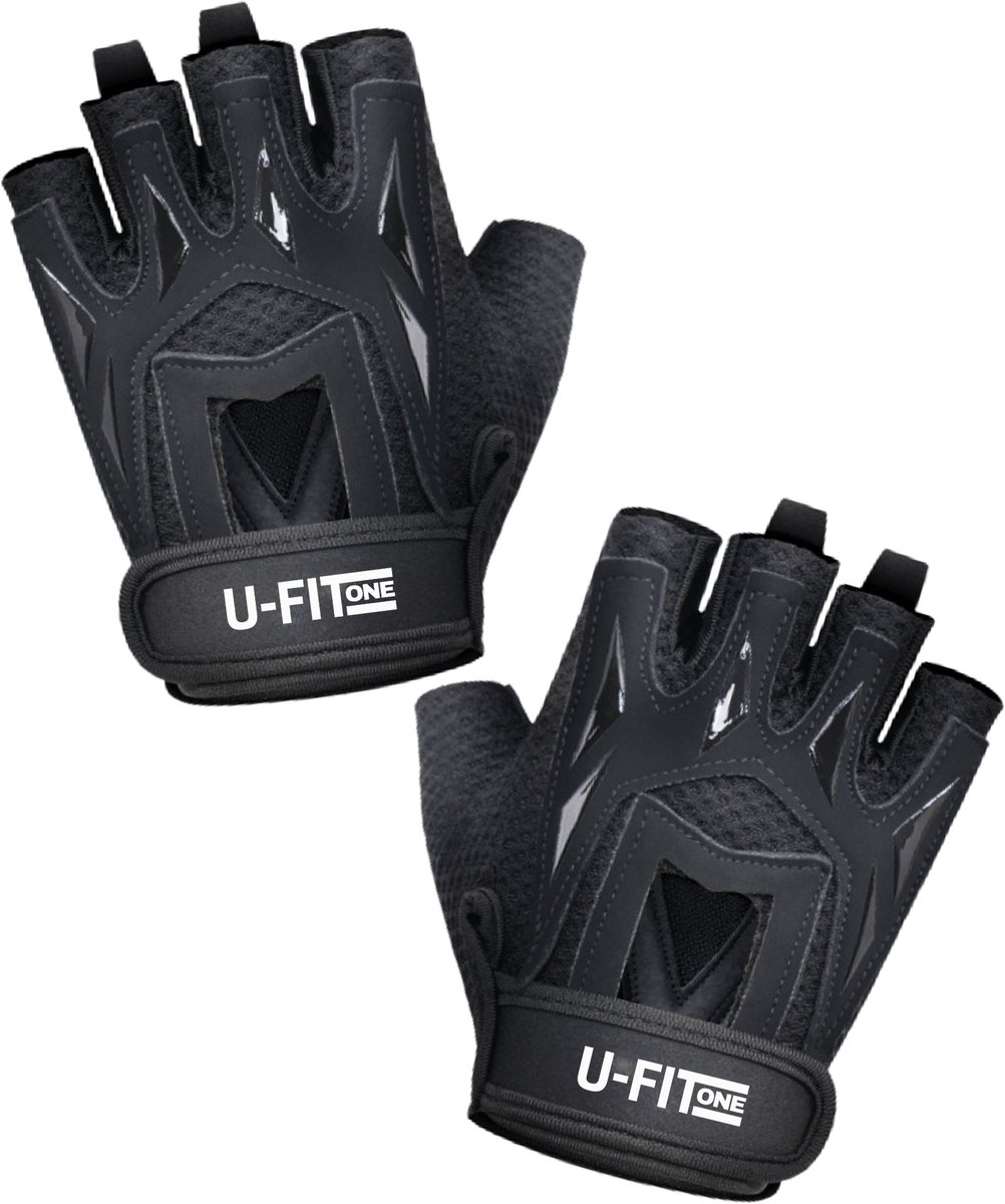 U Fit One Fietshandschoenen Zomer - Wielrenhandschoenen Dames en Heren - Handschoenen met Padding - Zwart - Maat M