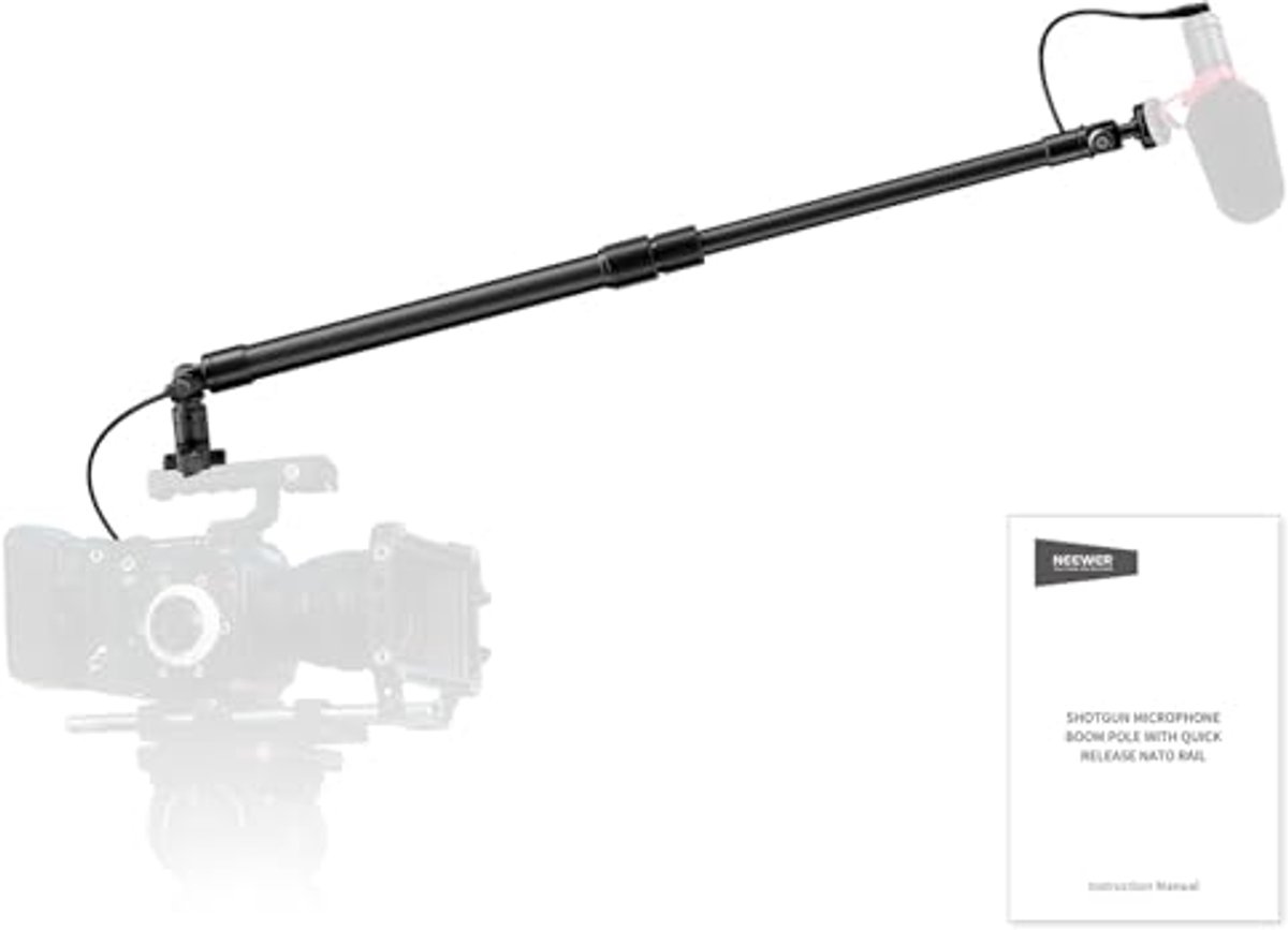 Uitschuifbare Koolstofvezel Microfoon Boom Pole 44-92cm met 3,5 mm Kabel en Koude Schoenhouder