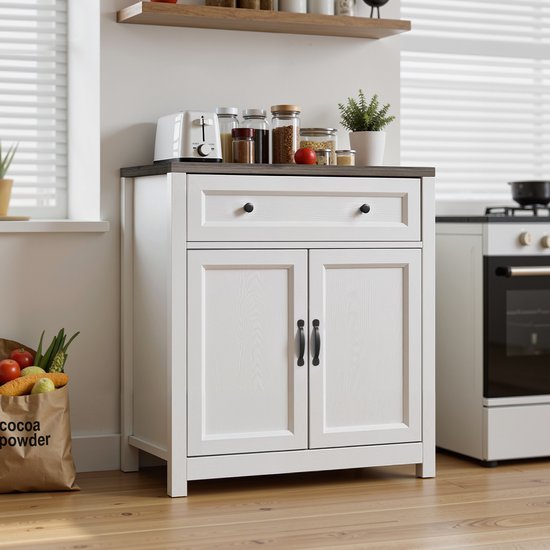 Meuble de cuisine indépendant Xbro - 1 tiroir et 2 Portes - Meuble de rangement pour Cuisine ou salle à manger - 76 x 40 x 85 cm - Grijs