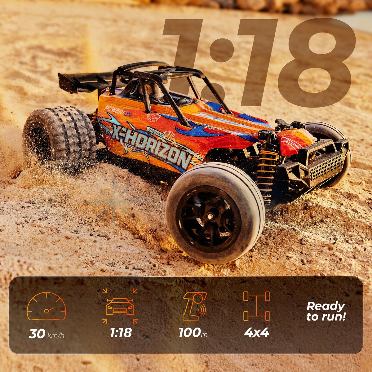 Overmax X-Horizon RC Auto 4x4 – 30 km/u – LED Verlichting, Dubbele Accu tot 40 min, Vering, Lage Bodemvrijheid, 2 Carrosserieën, Achterwielsteun, Digitale Connectie – Offroad Racewagen voor Kinderen & Volwassenen – Bestuurbare Auto — afbeelding 6