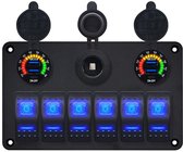 ProRide Schakelpaneel 12V voor Auto/Boot - 4 USB Poorten met Schakelaar/Voltmeter - QC3.0 - 6 schakelaars + 12V/24V stopcontact