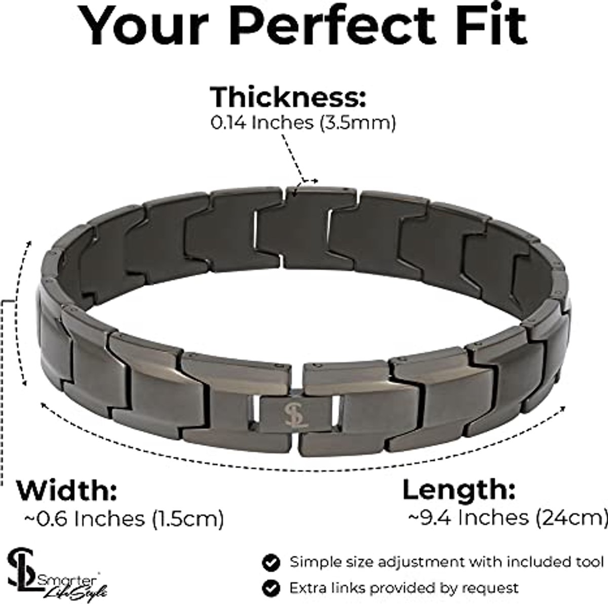 Elegante herenarmband van chirurgisch staal - verstelbare armband met brede schakels - 4 kleuren beschikbaar