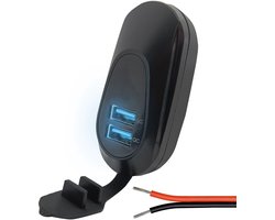 ProRide 12V USB Autolader 2 Poorten Opbouw Ovaal - USB A Stopcontact Auto, Boot en Camper - QC3.0 Snellader - Complete set - Blauw