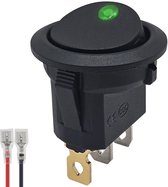 ProRide Wipschakelaar ON-OFF KCD2-12 - met Aansluitkabel - 3 pins - Rond - 12V/20A - LED indicator Groen