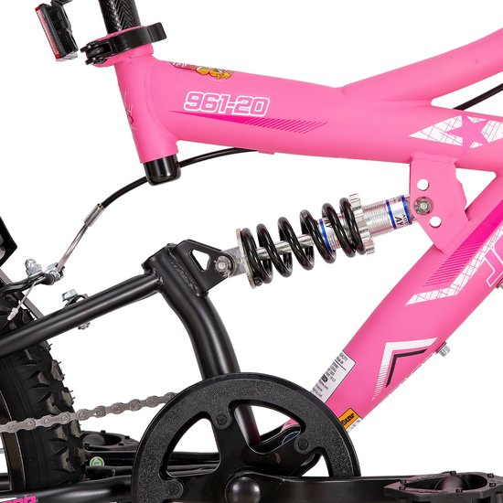 Joystar Contender Full Suspension Kinder Mountainbike - 20" - Handrem - Rem - Bel - Spatborden - Roze - Geschikt voor buitenactiviteiten in de lente van JOYSTAR — afbeelding 3