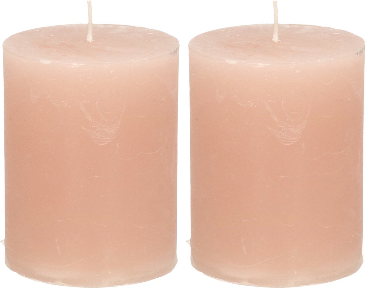 Atmosphera Stompkaars - 2x - taupe - 7 x 9 cm - cilinderkaars - middel rustiek model