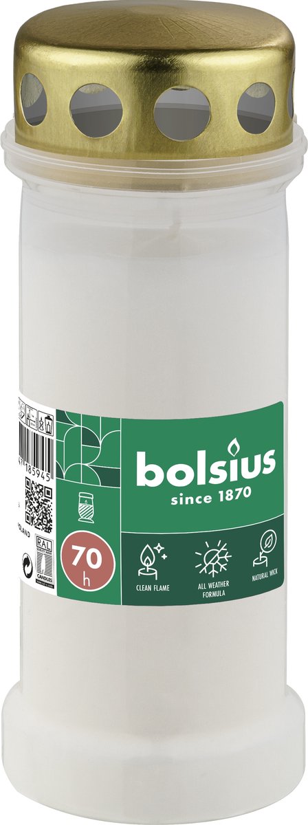 Bolsius - Herdenkingslicht - Met deksel - Wit - 70 branduren