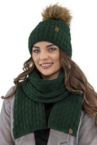 Set bonnet et écharpe d'hiver Vivisence pour femme - Maille douce doublée polaire et pompon en fausse fourrure - Maintient chaud et confortable par temps froid et s'adapte à toutes les morphologies grâce à sa coupe élastique - Vert
