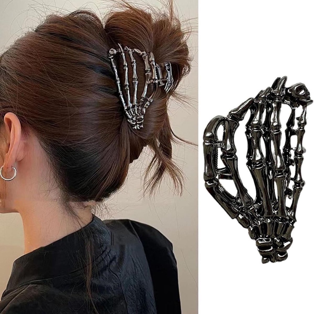 Daity 1 stuk zwarte schedel haarclip - Halloween metalen legering klauwclip - elegante pistool zwarte haai haarclip - Halloween grote haaraccessoire hoofdtooi met klein schedelpatroon