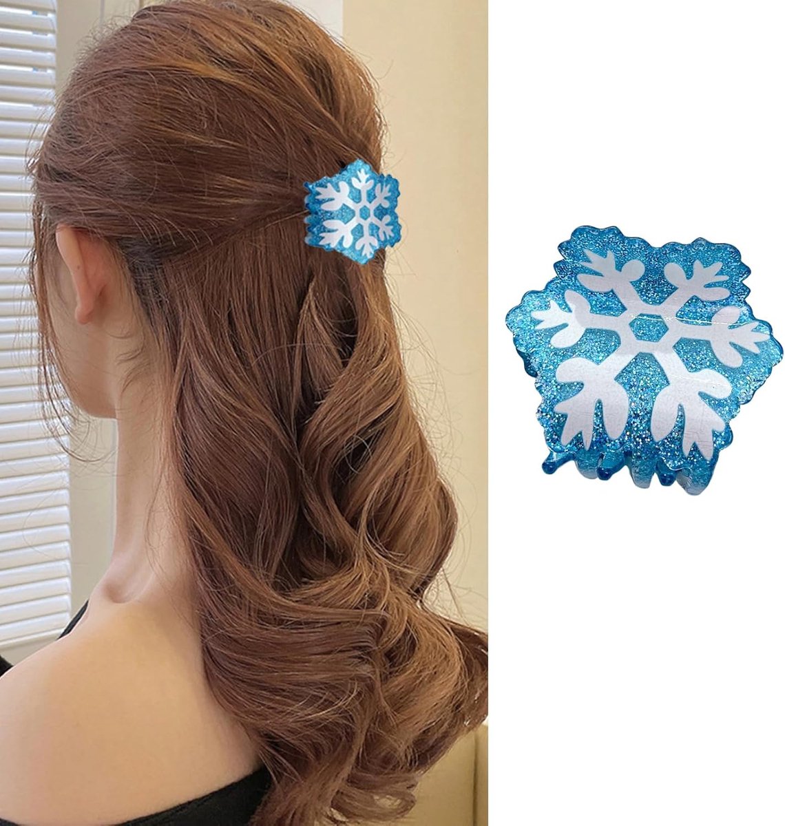 Daity Kleine kersthaarspeld - sneeuwvlokhaarspeld - glanzende sneeuwvlokvormige clip - mini-haarspeld van acryl met glitterontwerp - schattige kersthaaraccessoires - geschikt voor decoratie van dik en dun haar