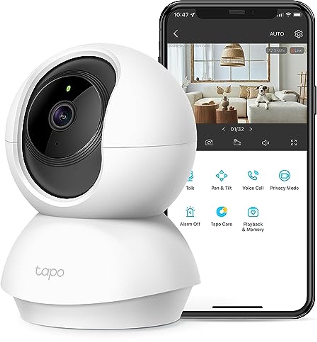 2K Pan Tilt Baby Monitor en Dieren Camera met Bewegingsdetectie en Nachtzicht