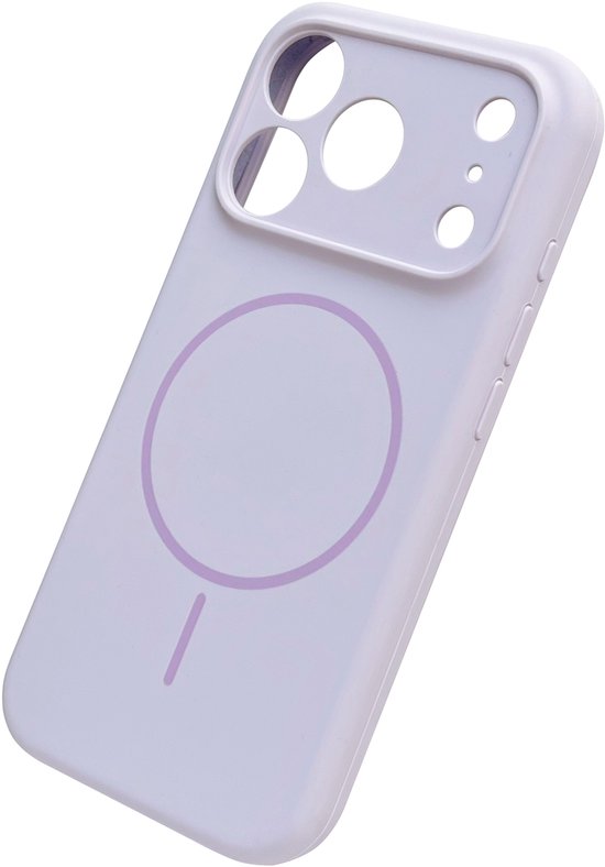 Lichtpaars hoesje voor iPhone met magneetcirkel en camera-uitsparing.