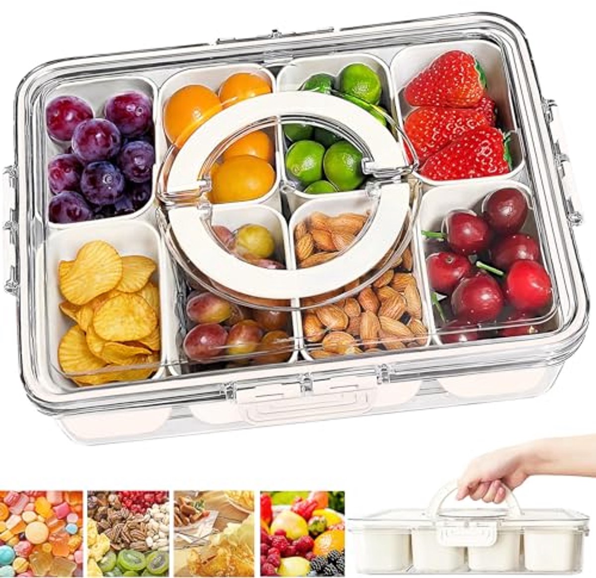 Dienblad met deksel en handvat - Draagbare snackbox en opbergorganizer
