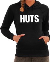 HUTS tekst hoodie zwart voor dames - zwarte fun sweater/trui met capuchon XXL