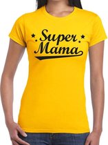 Super mama cadeau t-shirt geel dames L