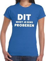 Dit moet je eens proberen beurs/evenementen t-shirt blauw dames S