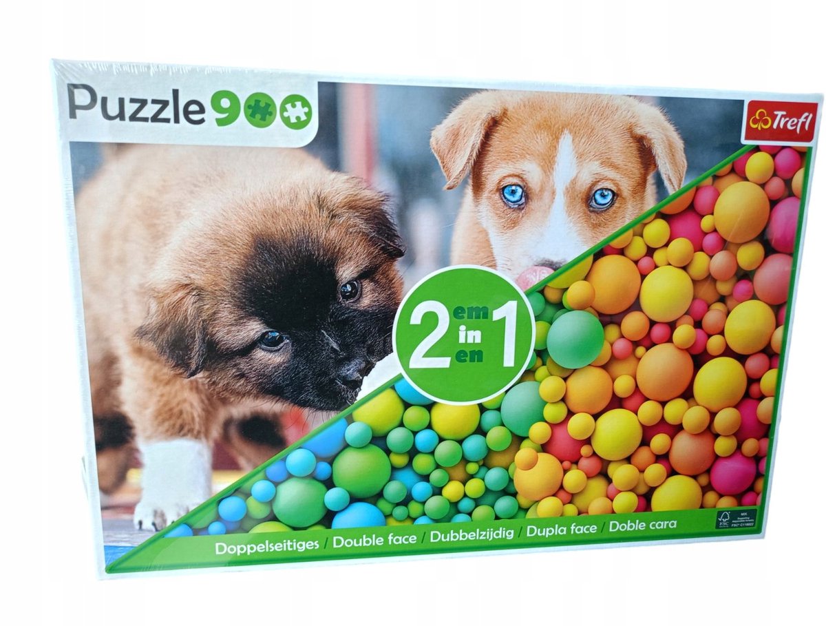 Puzzel 2-zijdig 900 elementen: Hondjes / Kleurrijke ballen