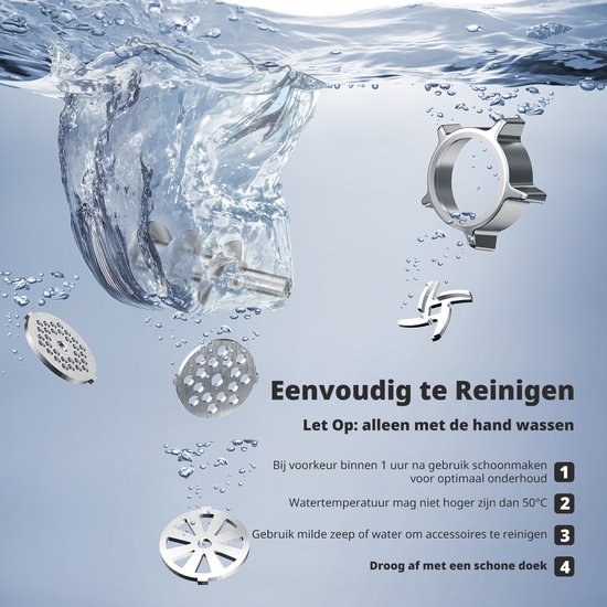 AIRMSEN Elektrische Vleesmolen - RVS - 3 Plaatjes - 2 Messen -Kubbe-set - Snel - Stil en Makkelijk Schoon te Maken van AIRMSEN — afbeelding 2
