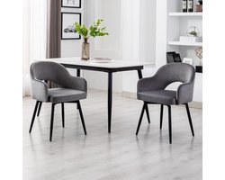 Ya-Home Set van 2 fluwelen eetkamerstoelen, draaibare eetkamerstoel met metalen poten, gestoffeerde stoelen voor woonkamer/restaurant, grijs
