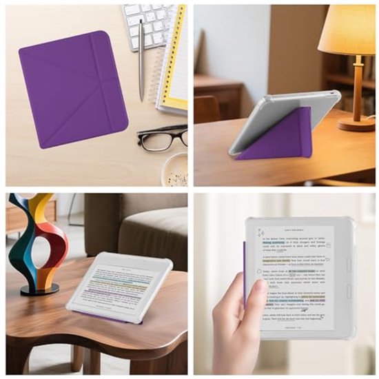 HGWALP Beschermhoes compatibel met 7" Kobo Libra Colore (2024) / Kobo Libra 2 (2021) eReader, Clear Soft TPU achterhoes met Auto Sleep/Wake en Stand, Paars — afbeelding 3