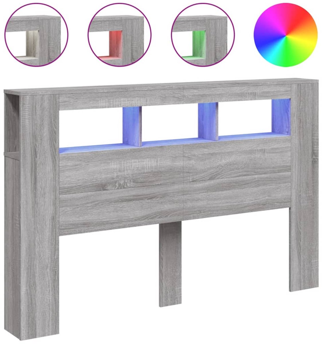 vidaXL - Hoofdeinde - met - LED - 160x18,5x103,5 - cm - bewerkt - hout - grijs - sonoma