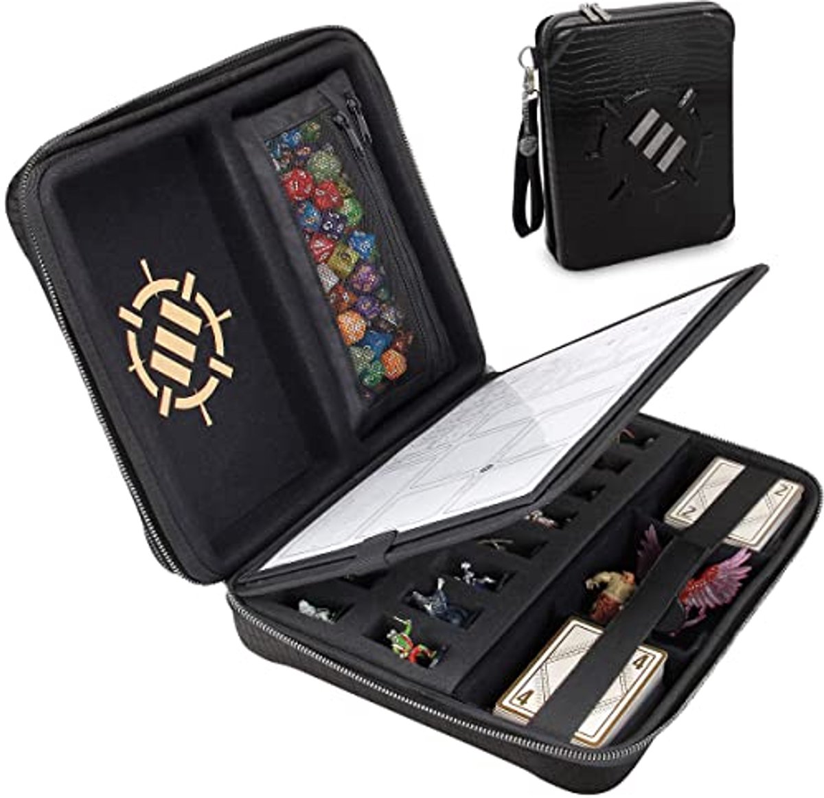 RPG Organizer Case met ingebouwde karakterbladhouder en dobbelstenen opbergfunctie