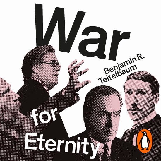 Livre 'War for Eternity' avec quatre têtes d'hommes et le logo Penguin. Grand 'War' noir et 'for Eternity' plus petit.