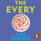 Boekcover van 'The Every' met gele tekst, een oranje cirkelvormig patroon en de pinguïn van Penguin Books.