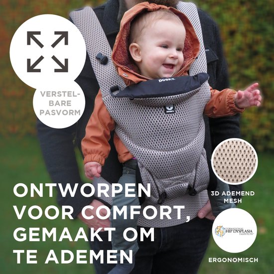 Dooky Draagzak Baby - Baby Carrier Urban Comfort Grey sapphire - Kinderdrager - Draagzak Peuter en Baby 3,5-15 kg - Ergonomische M-positie - Rugdrager - Verstelbaar en Ademend - Draagzakken - Babydraagzak