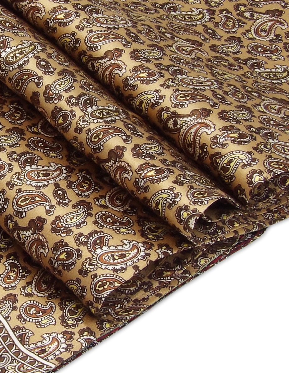 Zijden Herensjaal - Luxe Fashion Sjaal van 100% Zijde - Vintage Paisley Brons