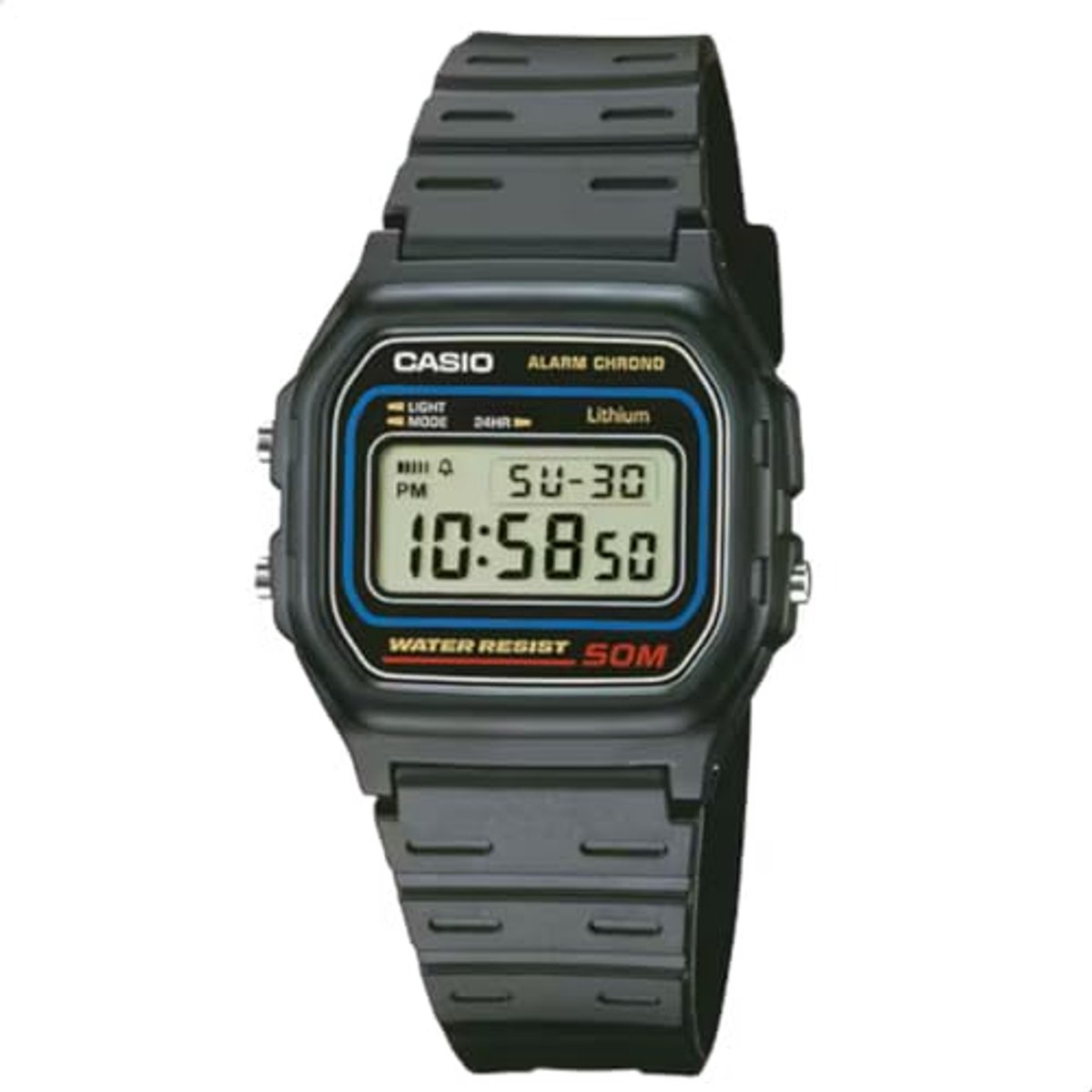 Casio Herenhorloge digitaal kwarts rubber W-59-1V, zwart-grijs, Riemen.