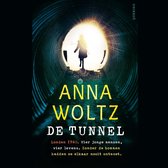 Boek "De Tunnel" van Anna Woltz. Een meisje loopt een donkere tunnel in, met licht aan het einde. Londen 1940.