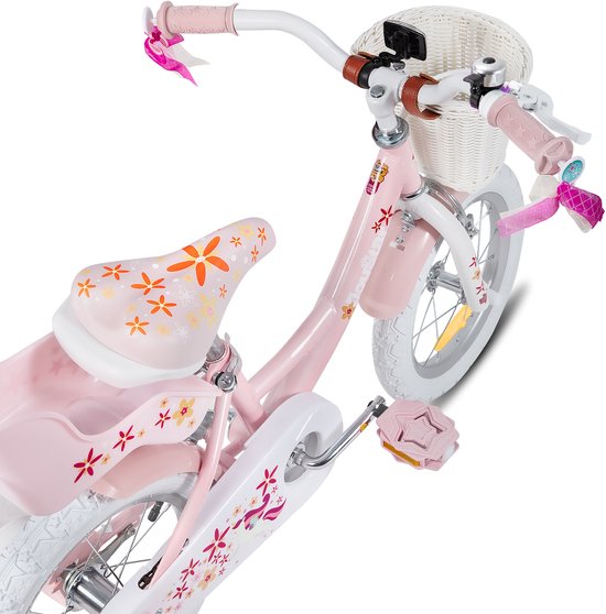 Joystar Unicorn Kinderfiets voor Meisjes - 16 Inch - Mand - Zijwieltjes - Bel - Handrem - Roze - Geschikt voor buitenactiviteiten in de lente - Geschikt voor buitenactiviteiten in de lente van JOYSTAR — afbeelding 4