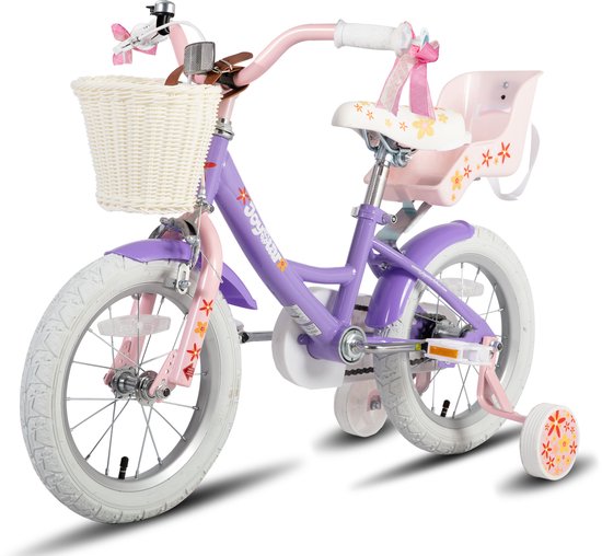 Joystar Unicorn Kinderfiets voor Meisjes - 16 Inch - Mand - Zijwieltjes - Bel - Handrem - Paars - Geschikt voor buitenactiviteiten in de lente van JOYSTAR — afbeelding 5